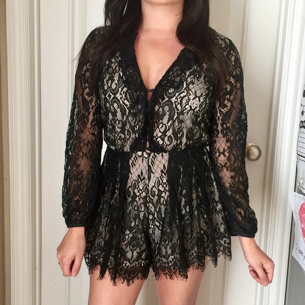 Mustard seed black lace dressy romper S